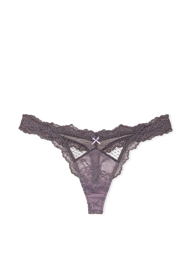 Lace & Mesh Thong Panty image number null