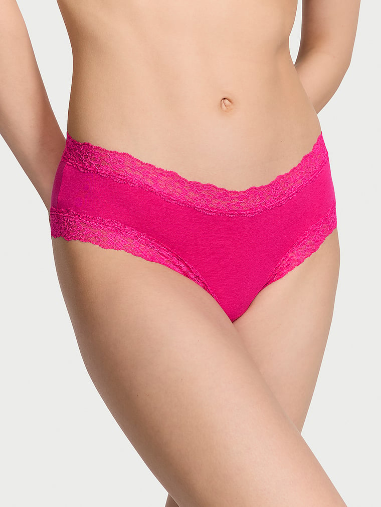 Lace-Waist Cotton Cheeky Panty image number null