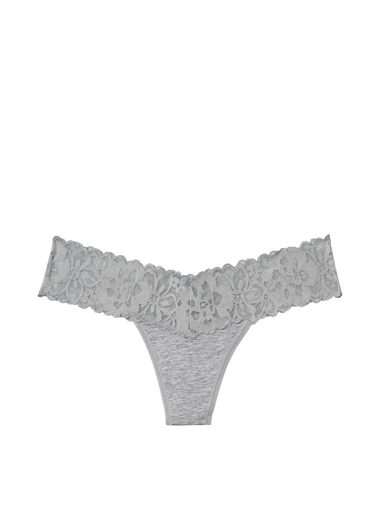 Stretch Cotton Lace-waist Thong Panty image number null