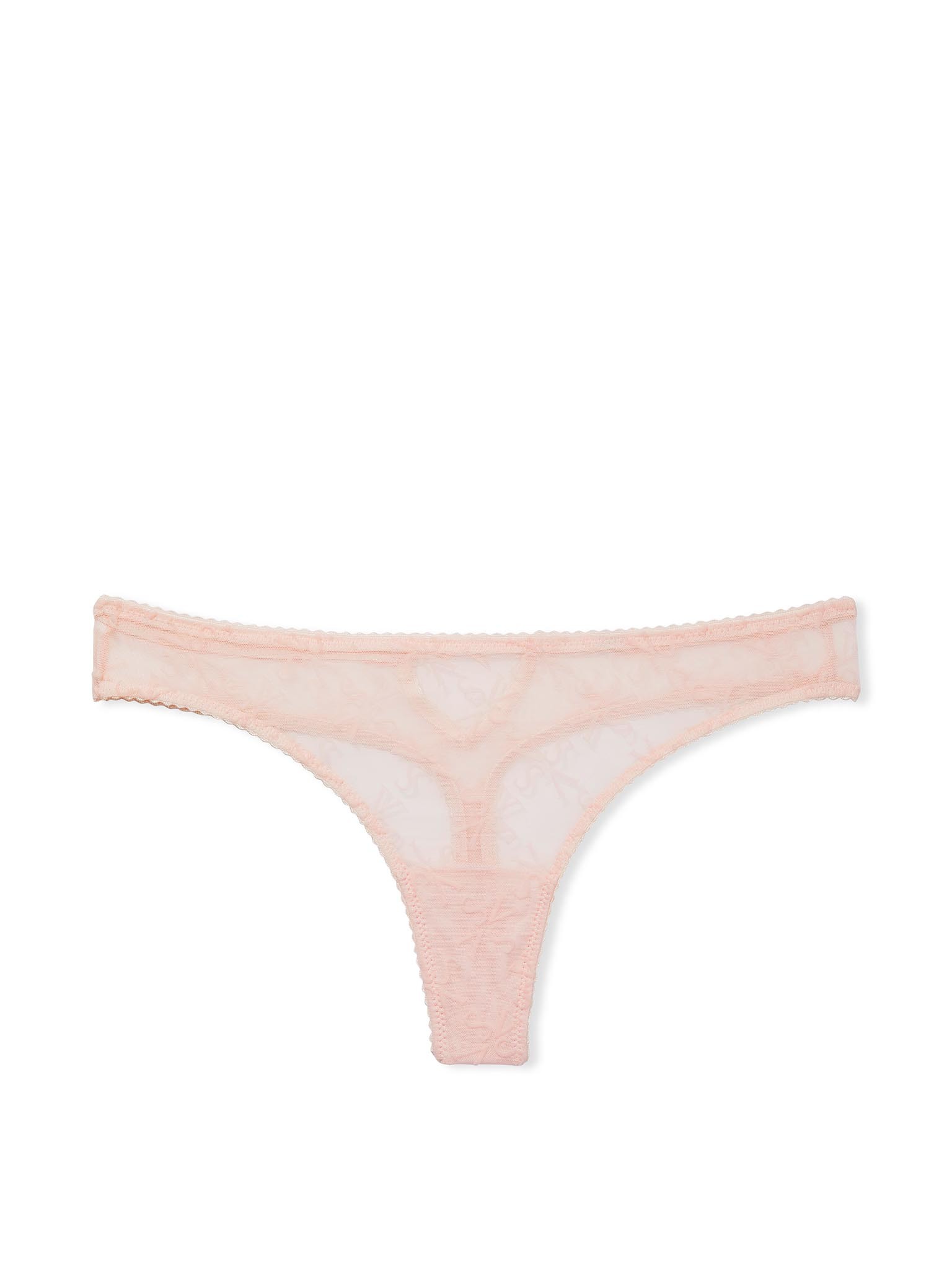 Flocked Logo Mesh Thong Panty image number null