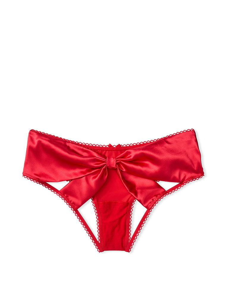 Mesh & Satin Bow Cutout Back Open Panty image number null