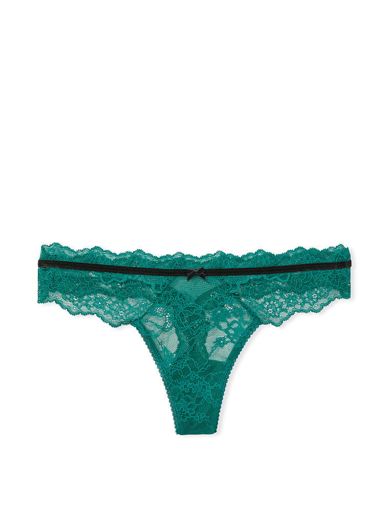 Lace & Velvet Thong Panty image number null