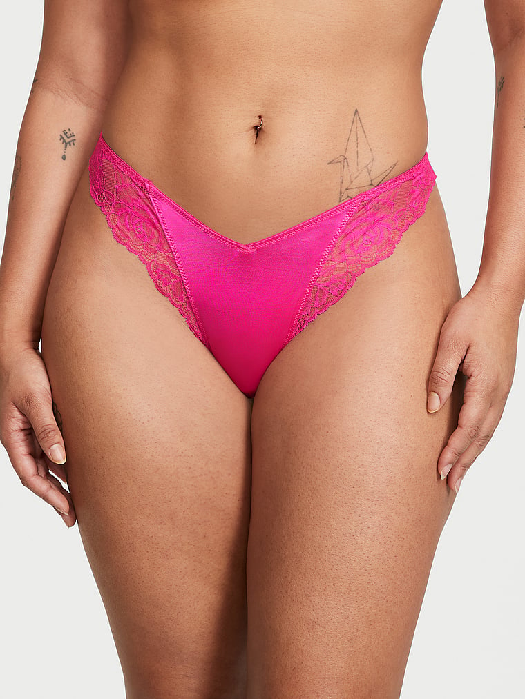 Rose Lace-Trim High-Leg Thong Panty image number null