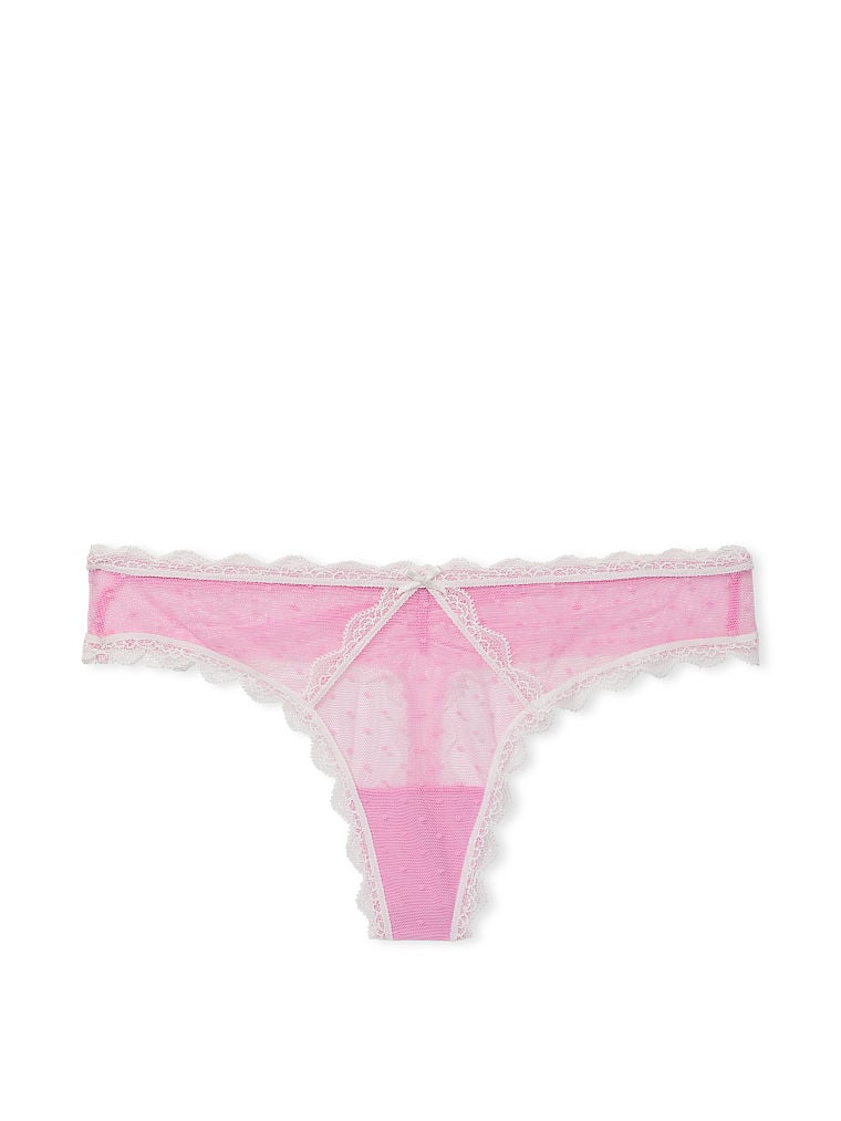 Swiss Dot Lace Thong Panty image number null