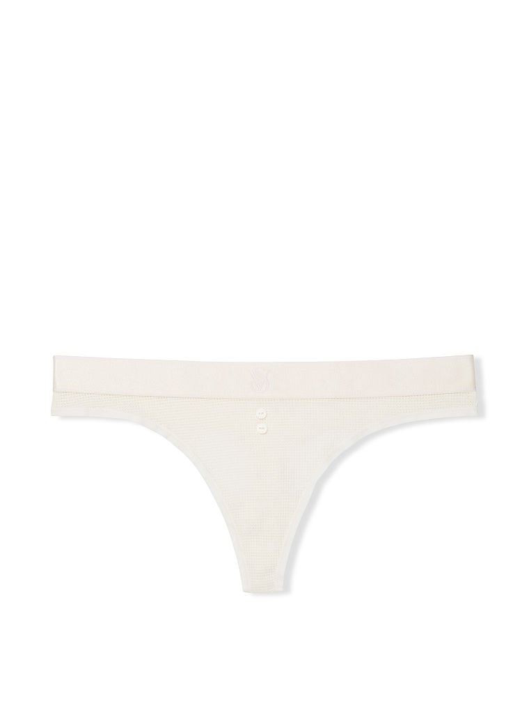 Logo Cotton Waffle Thong Panty image number null