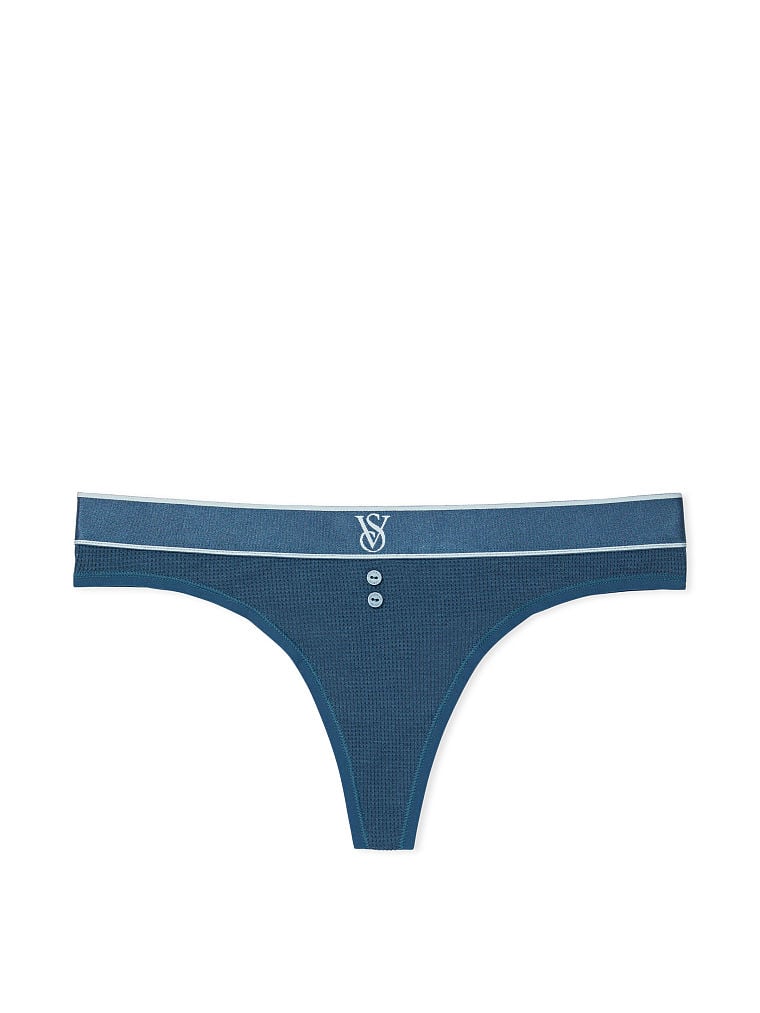 Logo Cotton Waffle Thong Panty image number null