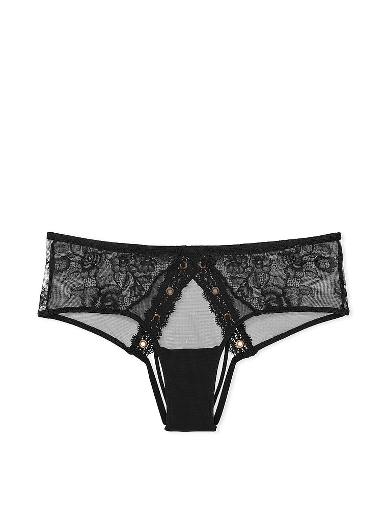 Rose Lace & Grommet Open-Back Cheeky Panty image number null